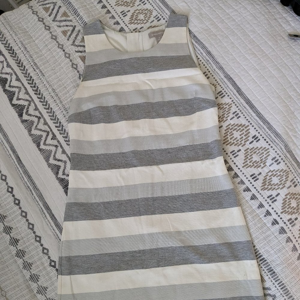Banana Republic White Gray Striped Sheath A-Line Dress Size 4